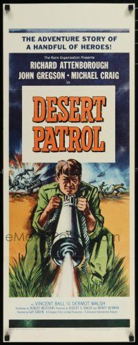 8s527 SEA OF SAND insert '62 Richard Attenborough, cool art of military soldier with huge gun!