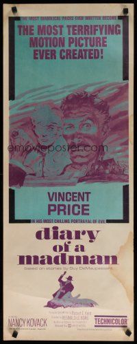 8s533 DIARY OF A MADMAN insert '63 Vincent Price in his most chilling portrayal of evil!