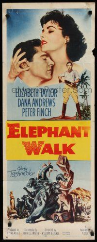 8s544 ELEPHANT WALK insert '54 Elizabeth Taylor, Dana Andrews & Peter Finch, cool elephant art!