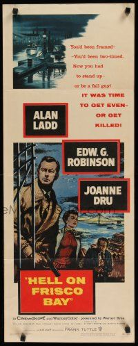 8s582 HELL ON FRISCO BAY insert '56 really cool art of Alan Ladd, Edward G. Robinson, Joanne Dru!