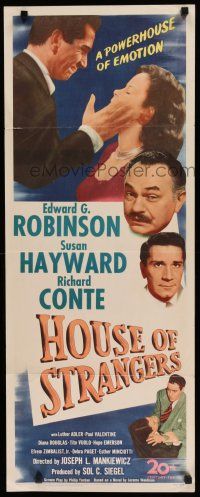 8s591 HOUSE OF STRANGERS insert '49 Edward G. Robinson, Richard Conte slapping Susan Hayward!