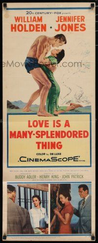 8s655 LOVE IS A MANY-SPLENDORED THING insert '55 romantic art of William Holden & Jennifer Jones!