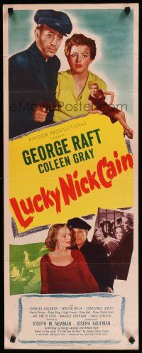 8s658 LUCKY NICK CAIN insert '51 great noir art of George Raft with gun & sexy Coleen Gray!