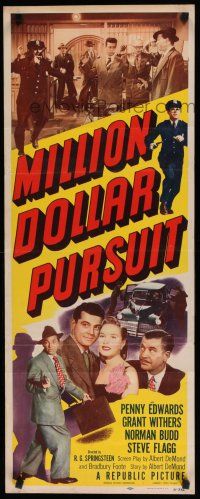 8s673 MILLION DOLLAR PURSUIT insert '51 Penny Edwards, Grant Withers, crime action!