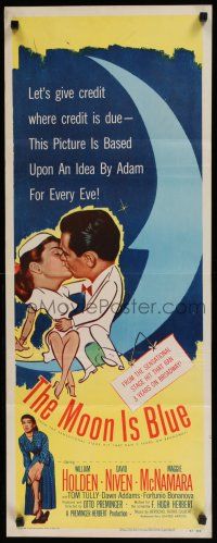 8s681 MOON IS BLUE insert '53 William Holden, Maggie McNamara is a virgin, by Otto Preminger!