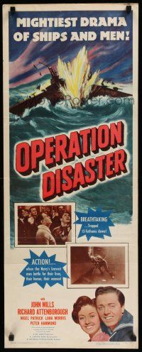8s716 OPERATION DISASTER insert '51 John Mills & Richard Attenborough, exploding ship art!