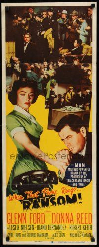 8s735 RANSOM insert '56 great image of Glenn Ford & Donna Reed waiting for call from kidnapper!