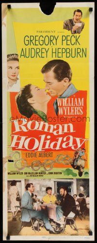 8s747 ROMAN HOLIDAY insert '53 Audrey Hepburn, Gregory Peck kicks Eddie Albert under table!