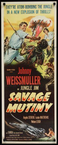 8s752 SAVAGE MUTINY insert '53 art of Johnny Weissmuller as Jungle Jim w/pretty Angela Stevens!