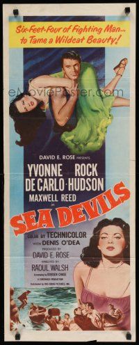8s756 SEA DEVILS insert '53 Rock Hudson is six-feet-four of fighting man taming Yvonne De Carlo!