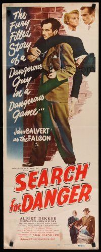 8s757 SEARCH FOR DANGER insert '49 cool film noir art of John Calvert as The Falcon!