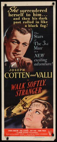 8s828 WALK SOFTLY STRANGER insert '50 art of Joseph Cotten & pretty Alida Valli, film noir!