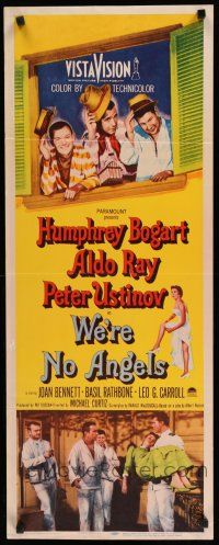 8s833 WE'RE NO ANGELS insert '55 Humphrey Bogart, Aldo Ray & Ustinov tipping their hats!