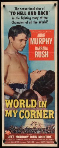8s843 WORLD IN MY CORNER insert '56 champion boxer Audie Murphy in ring & w/ Barbara Rush!