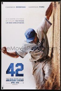 8t017 42 teaser DS 1sh '13 baseball, image of Chadwick Boseman as Jackie Robinson sliding home!
