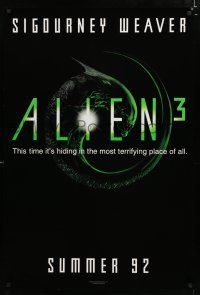 8t036 ALIEN 3 teaser DS 1sh '92 Sigourney Weaver, 3 times the danger, 3 times the terror!