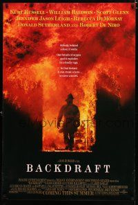 8t066 BACKDRAFT advance DS 1sh '91 firefighter Kurt Russell in blaze, directed by Ron Howard!