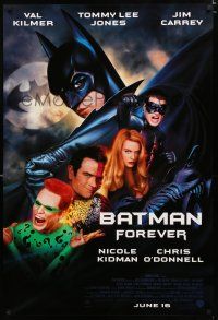 8t084 BATMAN FOREVER advance DS 1sh '95 Val Kilmer, Tommy Lee Jones, Jim Carrey, O'Donnell!