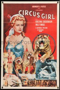 8t003 CIRCUS GIRL 1sh '56 cool art of sexy Kristina Soederbaum with circus tigers & elephants!