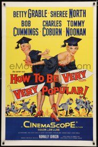 8t002 HOW TO BE VERY, VERY POPULAR 1sh '55 art of sexy students Betty Grable & Sheree North!