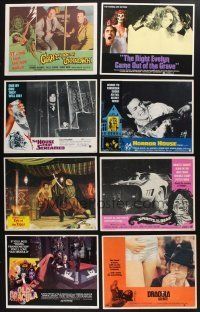 8w037 LOT OF 32 LOBBY CARDS FROM HORROR/SCI-FI AND WESTERN/COWBOY MOVIES '40s-80s great scenes!