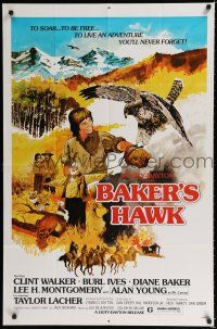 8x068 BAKER'S HAWK 1sh '76 artwork of Lee Montgomery with bird & Burl Ives by R. Alexander!