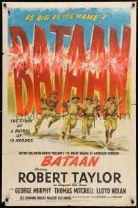 8x078 BATAAN style D 1sh '43 Robert Taylor in the story of a World War II patrol of 13 heroes!