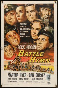 8x080 BATTLE HYMN 1sh '57 art of Rock Hudson as clergyman turned fighter pilot!