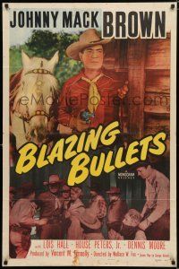 8x107 BLAZING BULLETS 1sh '51 cowboy Johnny Mack Brown, House Peters Jr, western action!