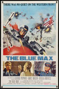 8x114 BLUE MAX 1sh '66 great artwork of WWI fighter pilot George Peppard in airplane!