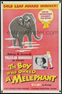 8x123 BOY WHO OWNED A MELEPHANT 1sh '59 cool elephant art and image of Tallulah Bankhead!