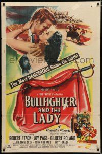 8x142 BULLFIGHTER & THE LADY 1sh '51 Budd Boetticher, art of matador Robert Stack kissing Joy Page