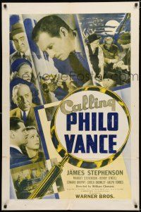 8x149 CALLING PHILO VANCE 1sh '40 James Stephenson as the great detective, Margot Stevenson!