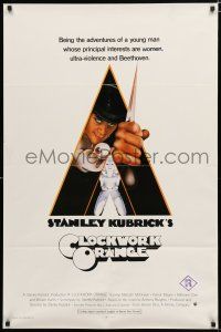 8x185 CLOCKWORK ORANGE int'l 1sh '72 Stanley Kubrick classic, Castle art of Malcolm McDowell!