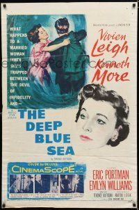 8x235 DEEP BLUE SEA 1sh '55 artwork of pretty Vivien Leigh held by Kenneth More, Anatole Litvak
