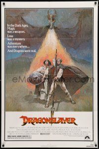 8x270 DRAGONSLAYER 1sh '81 cool Jeff Jones fantasy artwork of Peter MacNicol w/spear & dragon!