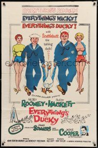 8x292 EVERYTHING'S DUCKY 1sh '61 artwork of Mickey Rooney & Buddy Hackett with a talking duck!