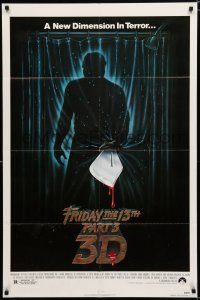 8x334 FRIDAY THE 13th PART 3 - 3D 1sh '82 slasher sequel, art of Jason stabbing through shower!