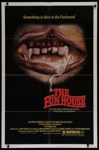 8x341 FUNHOUSE 1sh '81 Tobe Hooper, creepy close up of drooling mouth with nasty teeth!