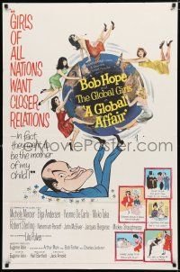8x349 GLOBAL AFFAIR 1sh '64 great art of Bob Hope spinning Earth & sexy girls, Yvonne De Carlo!