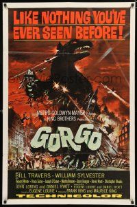 8x358 GORGO 1sh '61 great artwork of giant monster terrorizing city by Joseph Smith!