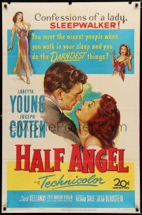 8x372 HALF ANGEL 1sh '51 Loretta Young, Joseph Cotten, confessions of a lady sleepwalker!