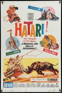 8x379 HATARI 1sh '62 Howard Hawks, artwork of John Wayne in Africa by Frank McCarthy!