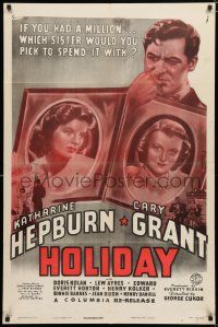 8x393 HOLIDAY 1sh R48 will millionaire Cary Grant choose Katharine Hepburn or Doris Nolan!