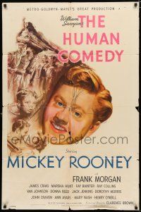 8x407 HUMAN COMEDY style C 1sh '43 art of Mickey Rooney & Butch Jenkins, from Saroyan story!