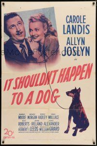 8x435 IT SHOULDN'T HAPPEN TO A DOG 1sh '46 c/u of Carole Landis & Allyn Joslyn with Doberman!