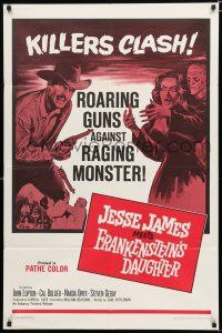 8x448 JESSE JAMES MEETS FRANKENSTEIN'S DAUGHTER 1sh '65 roaring guns vs raging monster!