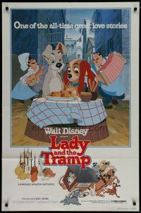 8x481 LADY & THE TRAMP 1sh R80 most romantic spaghetti scene from Disney dog classic!