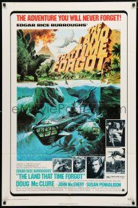 8x484 LAND THAT TIME FORGOT 1sh '75 Edgar Rice Burroughs, cool George Akimoto dinosaur art!