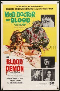 8x520 MAD DOCTOR OF BLOOD ISLAND/BLOOD DEMON 1sh '71 great art of zombie attacking naked girl!